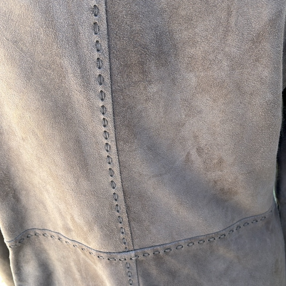AS by DF Suede Leather Cascade Fold Collar Midi Length Coat Jacket - Picture 4 of 5